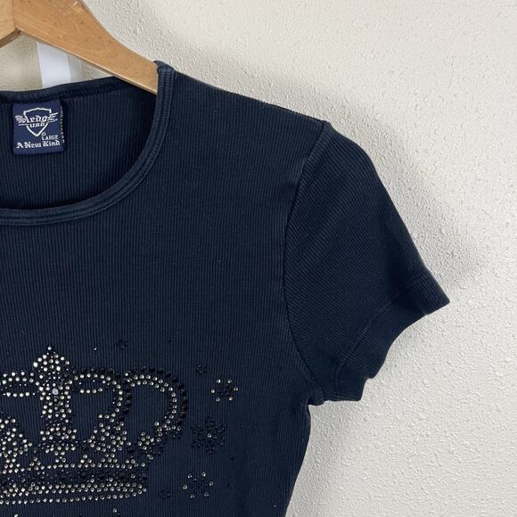 Sledge Vintage Y2K Rhinestone Crown Rib Tee Womens L Large McBling Graphic USA - Picture 5 of 5